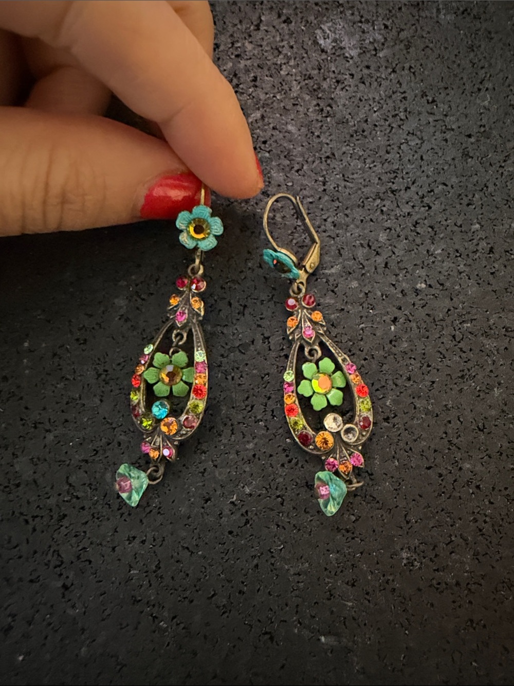 Authentic Michal negrin Vintage-Style Floral Drop Earrings - Multicolor